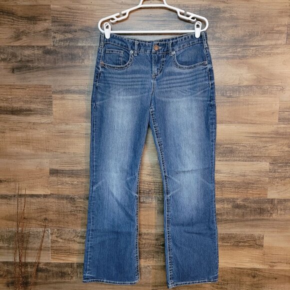 Maurices Jeans 6 S Curvy Flare Button Flap Thick Stitch Medium Light Stretch - Picture 2 of 11